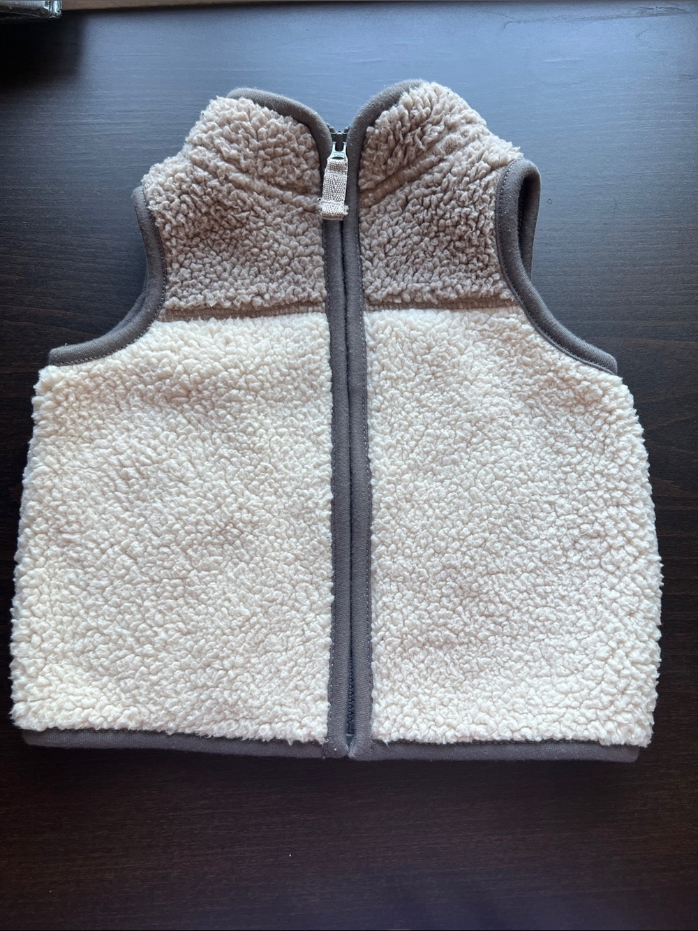 Carter's Cream Sherpa Vest with Gray Trim